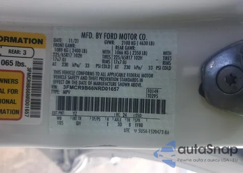 2022 Ford Bronco Sport Big Bend из США, поврежденный, VIN 3FMCR9B66NRD01657